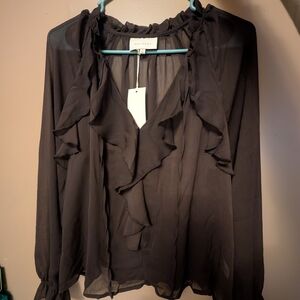 Sheer Black Ruffle Blouse